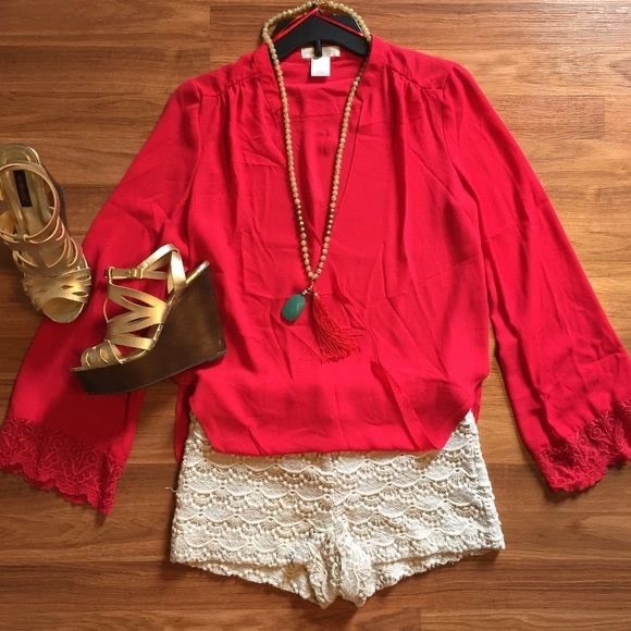 Jealous tomato faux wrap lace bell sleeve blouse - Picture 7 of 7